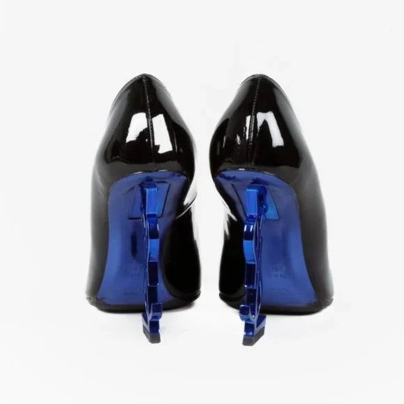 Saint Laurent Black Patent Opyum 110 Electric Blue Pumps - Picture 3 of 11